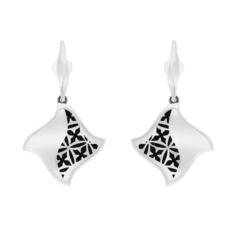 Sterling Silver Whitby Jet Filigree Gothic Square Drop Earrings sold by C.W. Sellors