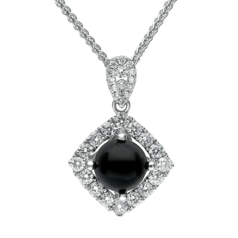 18ct White Gold Whitby Jet Diamond Open Square Necklace sold by C.W. Sellors