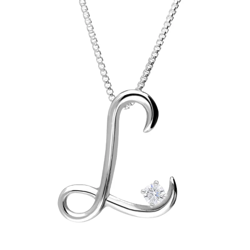 Love Letters 18ct White Gold 0.10ct Diamond Initial L Necklace sold by C.W. Sellors