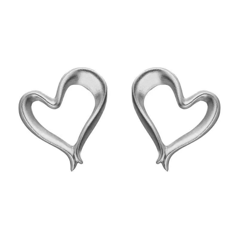 Sterling Silver Ribbon Effect Heart Stud Earrings sold by C.W. Sellors