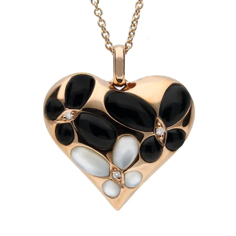 18ct Rose Gold Whitby Jet Diamond Three Flower Heart Necklace sold by C.W. Sellors
