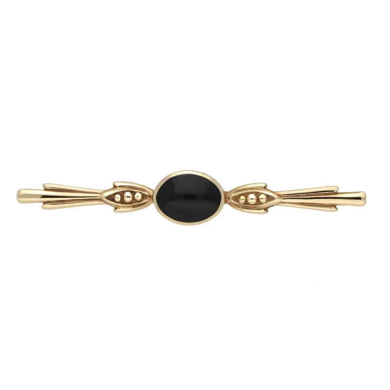 9ct Yellow Gold Whitby Jet Oval Bar Brooch sold by C.W. Sellors