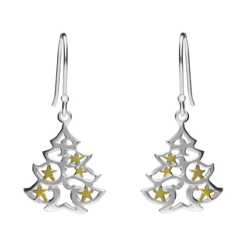 Yellow Gold Sterling Silver Plated Christmas Tree Hook Earrings sold by C.W. Sellors