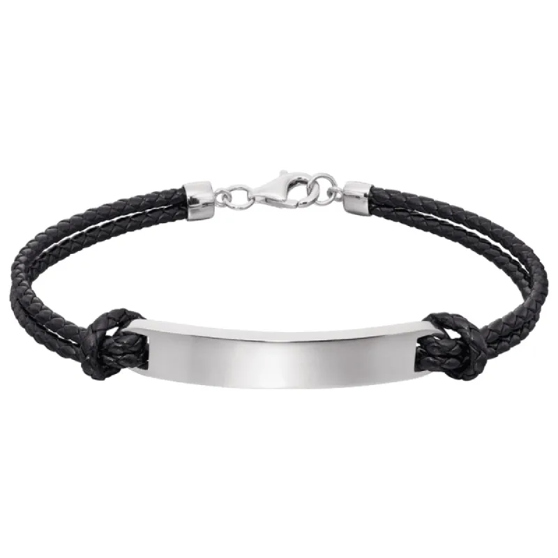 Little Star Sterling Silver Leather Loic Mens ID Tag Bracelet sold by C.W. Sellors