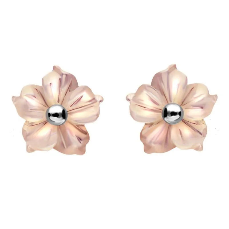 Sterling Silver Pink Mother Of Pearl Tuberose 8mm Carnation Stud Earrings sold by C.W. Sellors