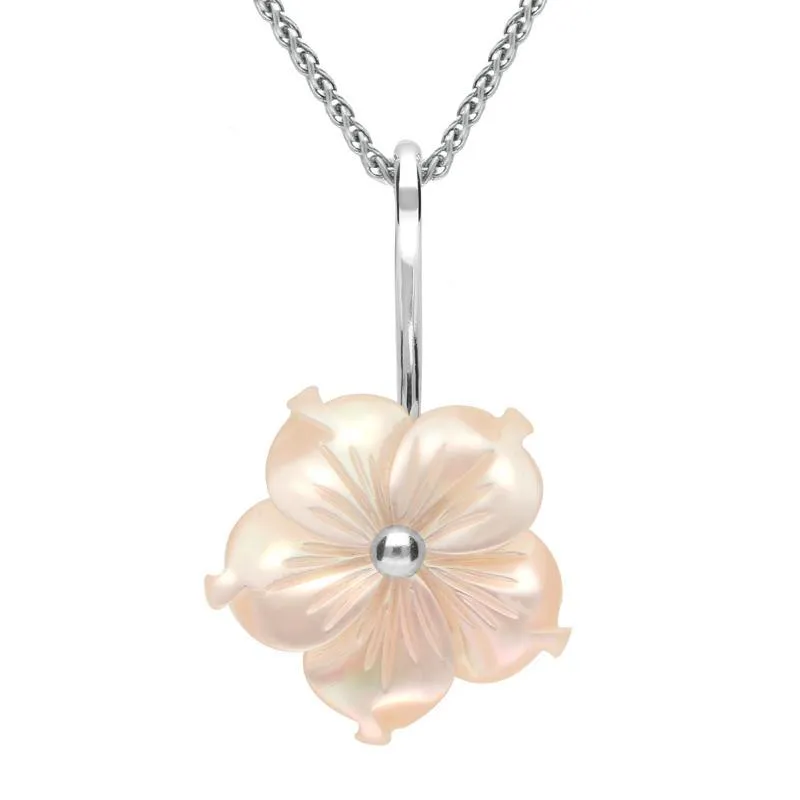 Sterling Silver Pink Mother of Pearl Tuberose 20mm Carnation Necklace sold by C.W. Sellors