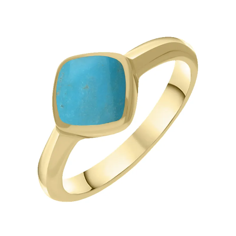 9ct Yellow Gold Turquoise Cushion Ring sold by C.W. Sellors