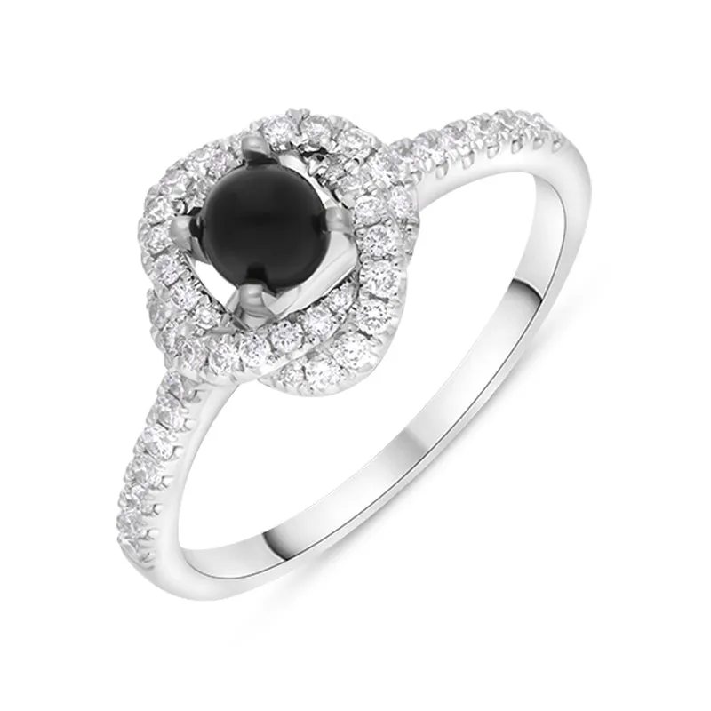 18ct White Gold Whitby Jet 0.31ct Diamond Knot Ring sold by C.W. Sellors
