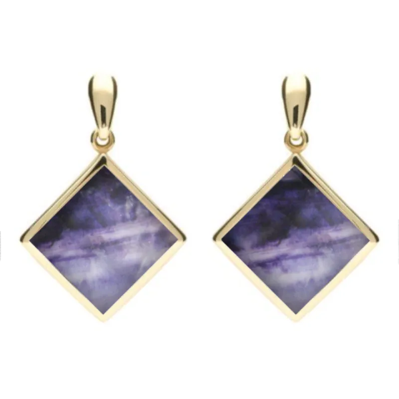 9ct Yellow Gold Blue John Rhombus Drop Earrings sold by C.W. Sellors