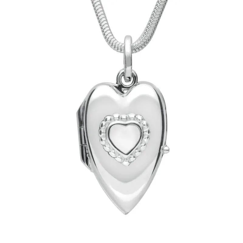 Sterling Silver Bauxite Beaded Edge Heart Locket Necklace sold by C.W. Sellors