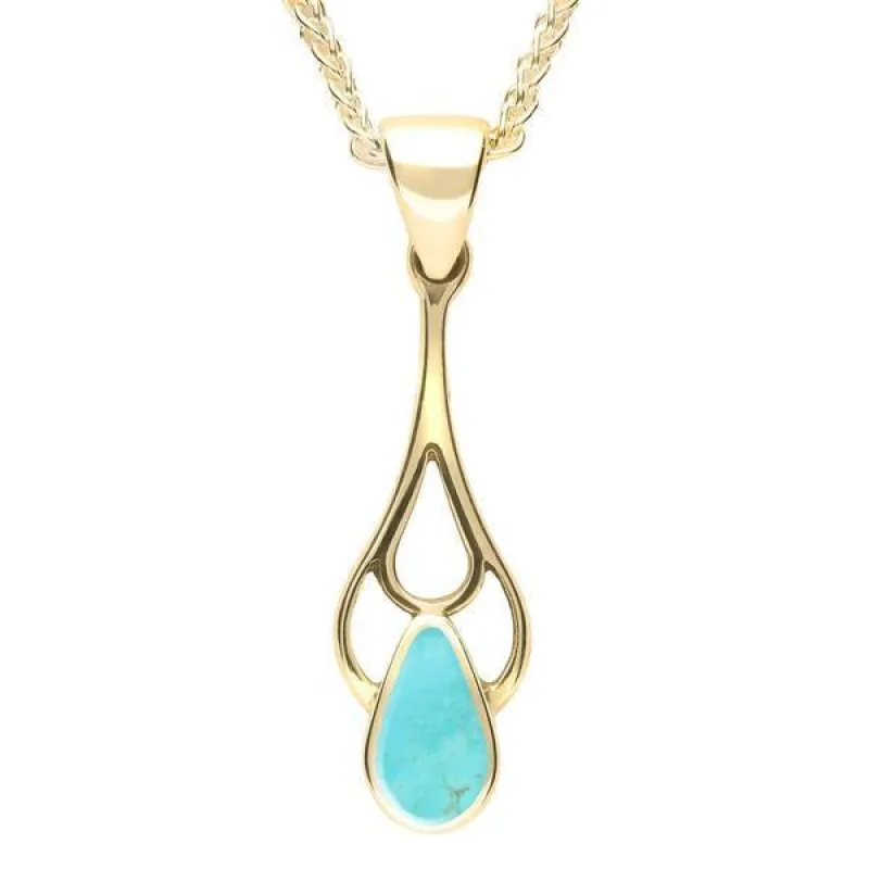 9ct Yellow Gold Turquoise Pear Spoon Necklace sold by C.W. Sellors