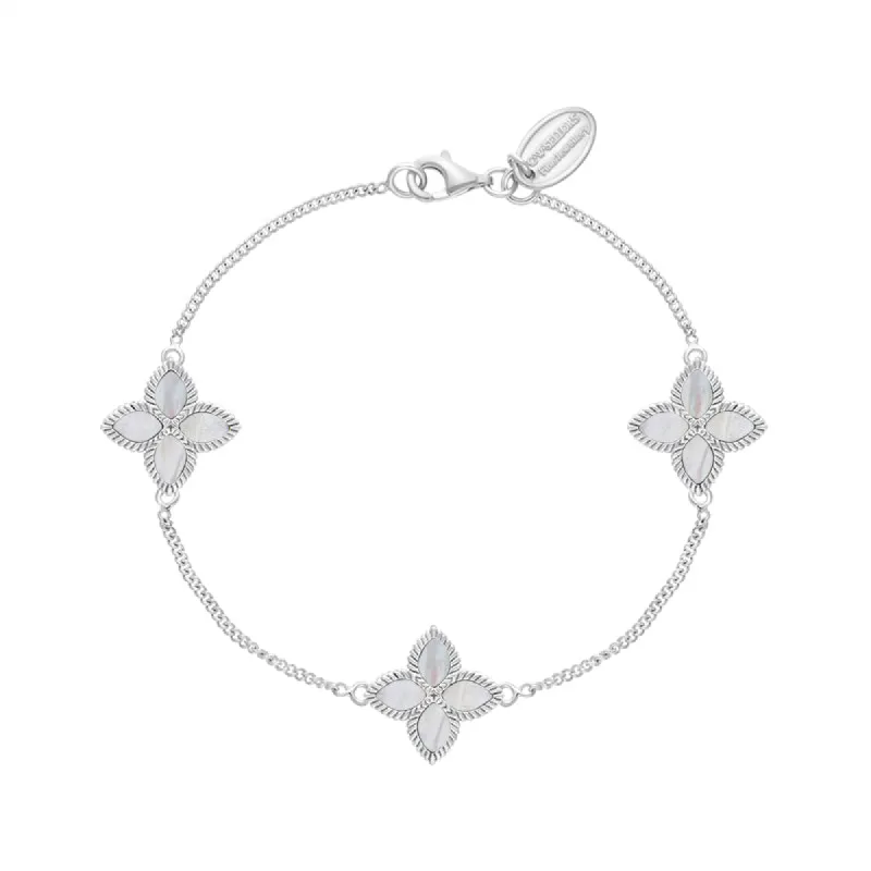 18ct White Gold White Mother of Pearl Eden Marquise Flower Bracelet sold by C.W. Sellors