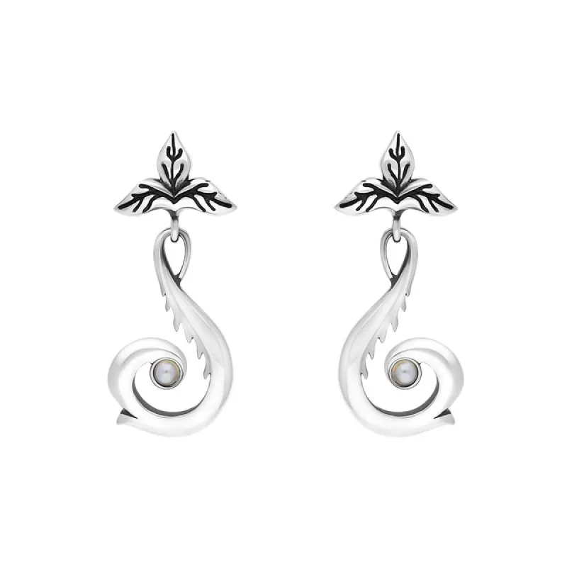 Sterling Silver Freshwater Pearl Scrollwork Drop Earrings sold by C.W. Sellors