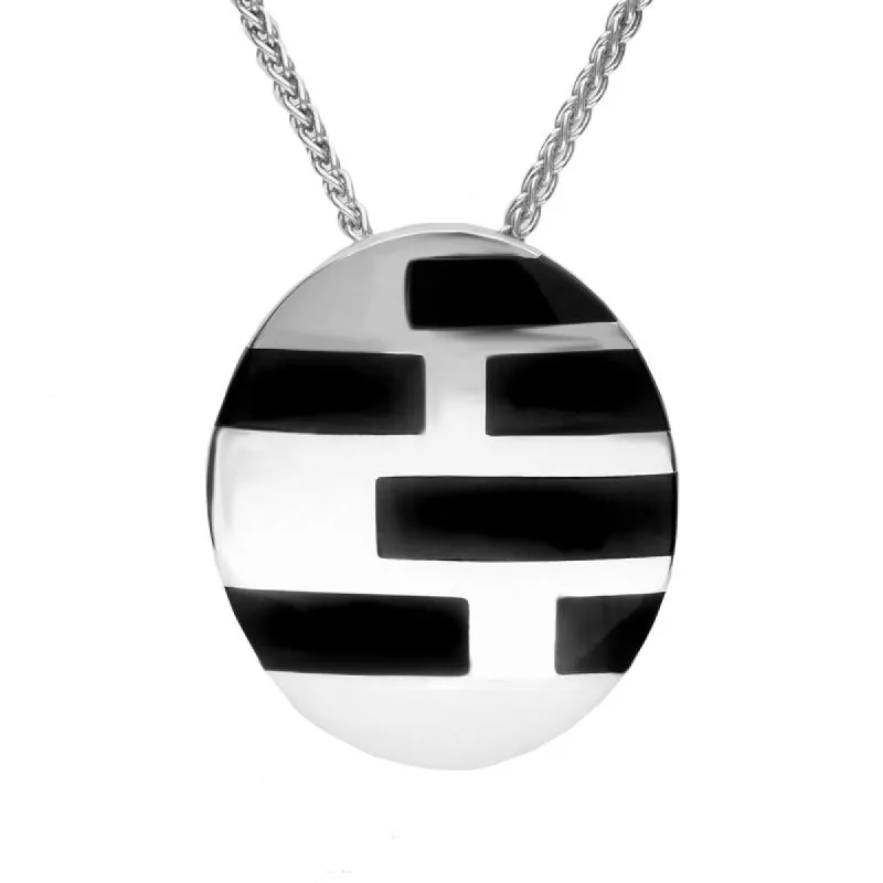 Sterling Silver Whitby Jet Oval Shape Domed Brick Pattern Necklace sold by C.W. Sellors