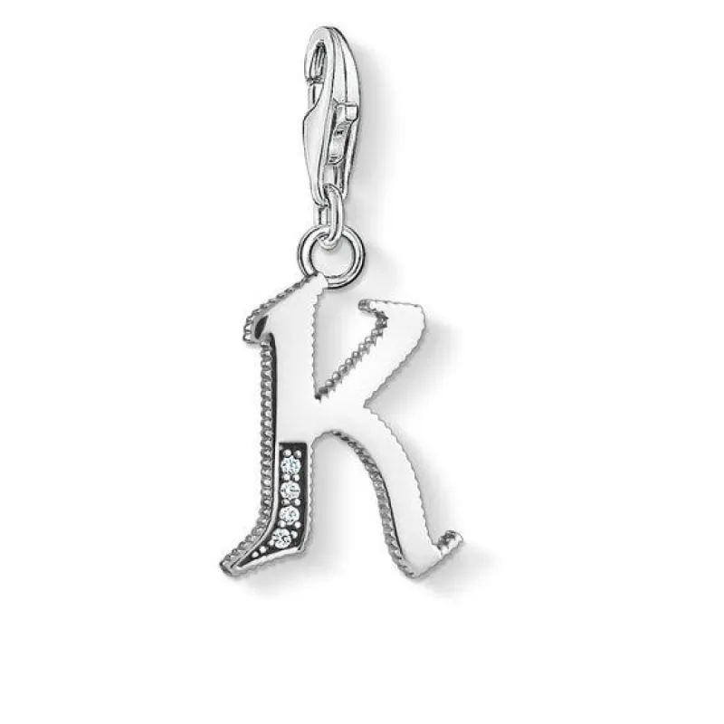 Thomas Sabo Charm Club Sterling Silver White Zirconia Letter K Charm D sold by C.W. Sellors