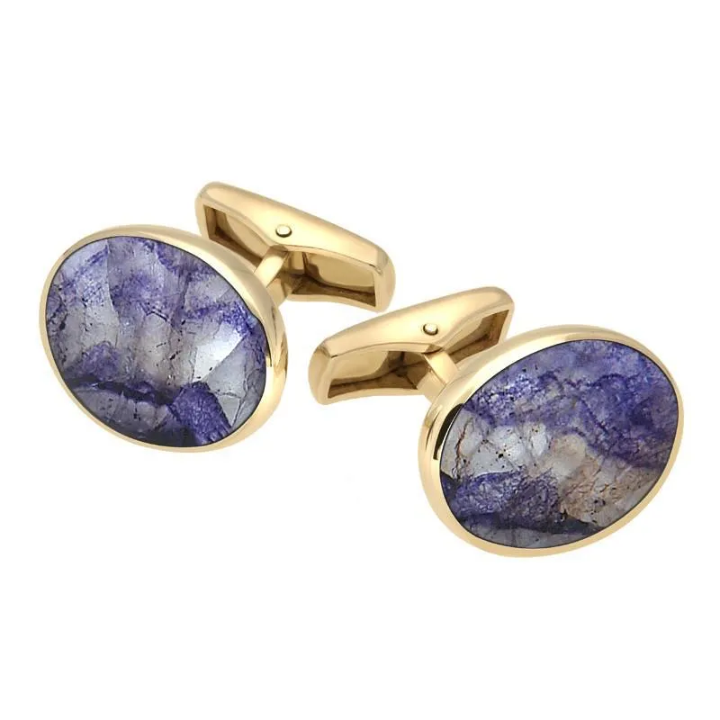 9ct Yellow Gold Blue John Oval Shape Cufflinks sold by C.W. Sellors