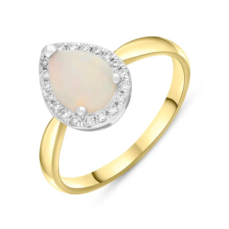 18ct Yellow Gold Opal Diamond Pear Cut Cluster Ring sold by C.W. Sellors