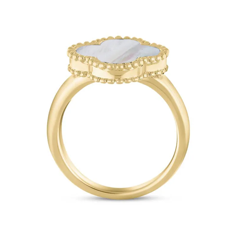 9ct Yellow Gold White Mother of Pearl Bloom Four Leaf Clover Ball Edge Ring sold by C.W. Sellors product image thumbnail 3