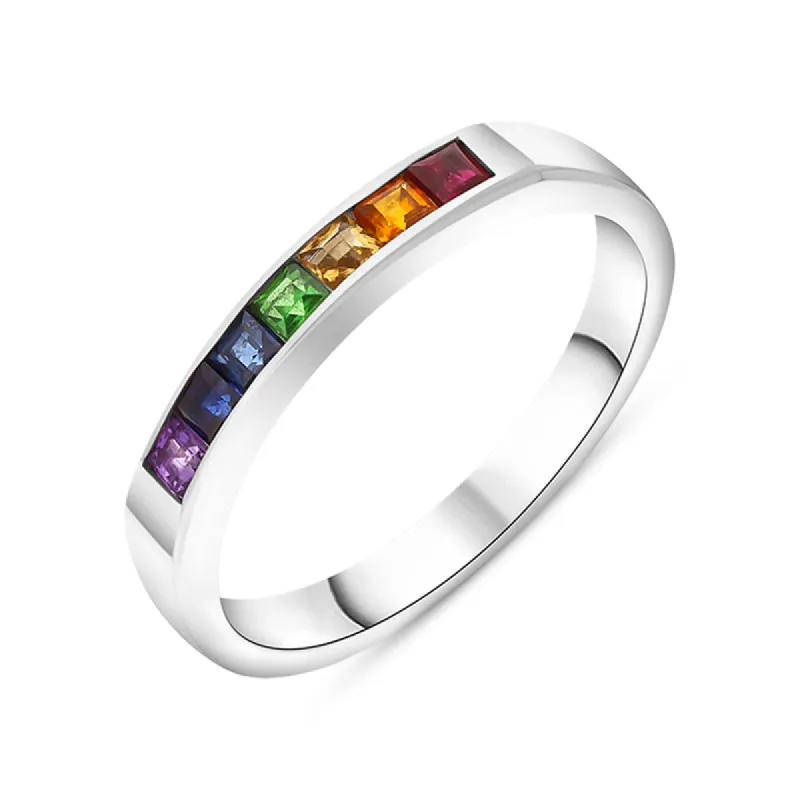18ct White Gold Sapphire Multicoloured Rainbow Half Eternity Ring D sold by C.W. Sellors