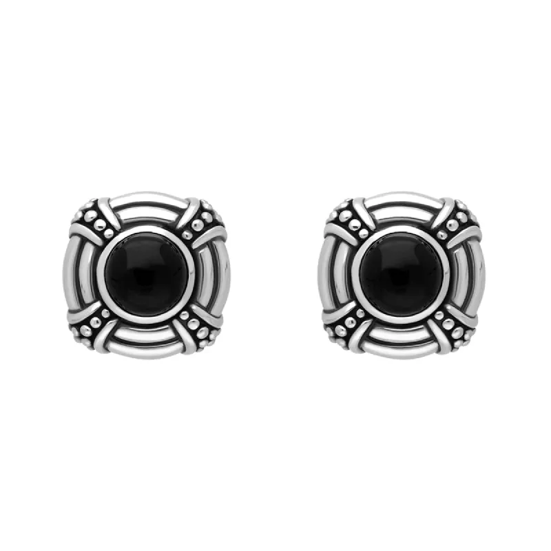 Sterling Silver Whitby Jet Round Omega Clip Earrings D sold by C.W. Sellors