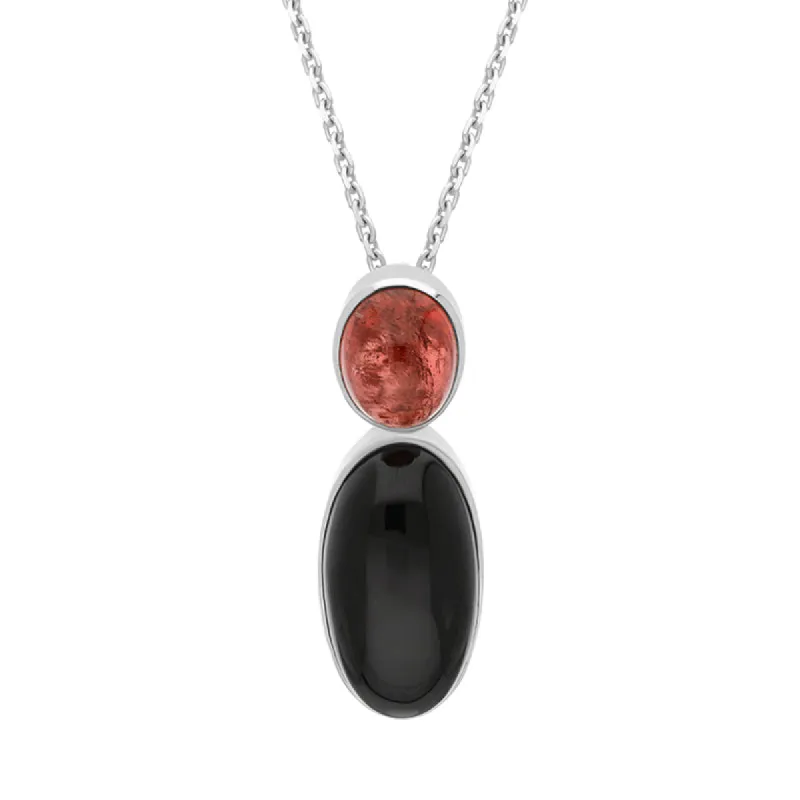 Sterling Silver Whitby Jet Pink Tourmaline Oval Two Stone Necklace sold by C.W. Sellors