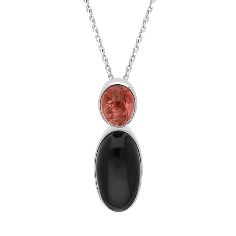 Sterling Silver Whitby Jet Pink Tourmaline Oval Two Stone Necklace sold by C.W. Sellors