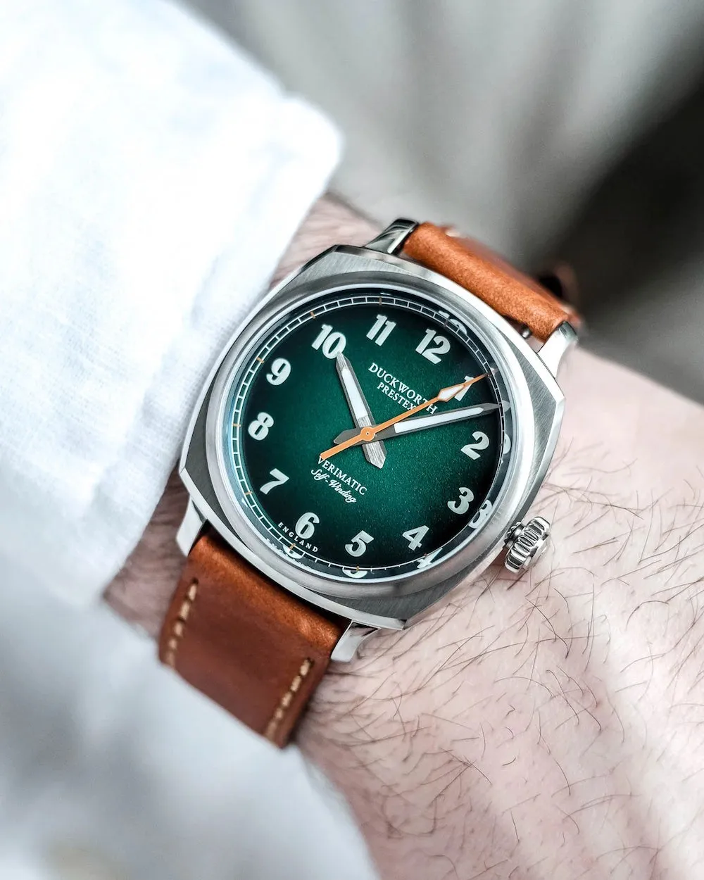 Duckworth Prestex Verimatic Green Fume Vintage Tan Leather Watch sold by C.W. Sellors product image thumbnail 4