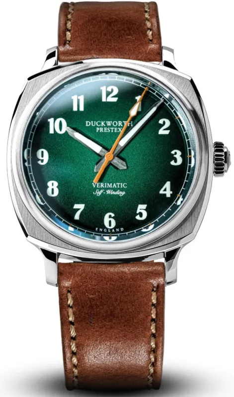 Duckworth Prestex Verimatic Green Fume Vintage Tan Leather Watch made by C.W. Sellors