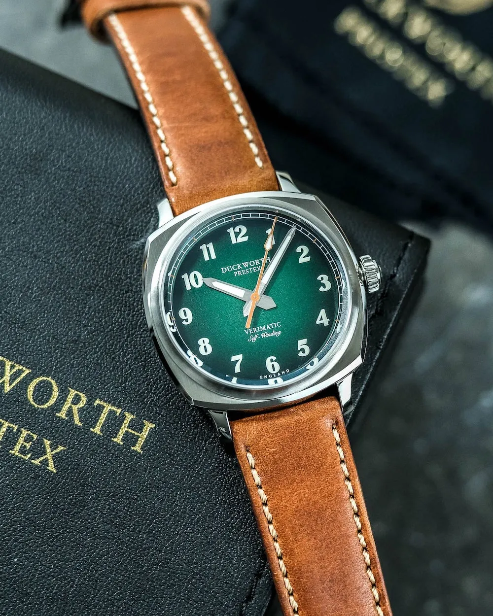 Duckworth Prestex Verimatic Green Fume Vintage Tan Leather Watch sold by C.W. Sellors product image thumbnail 5