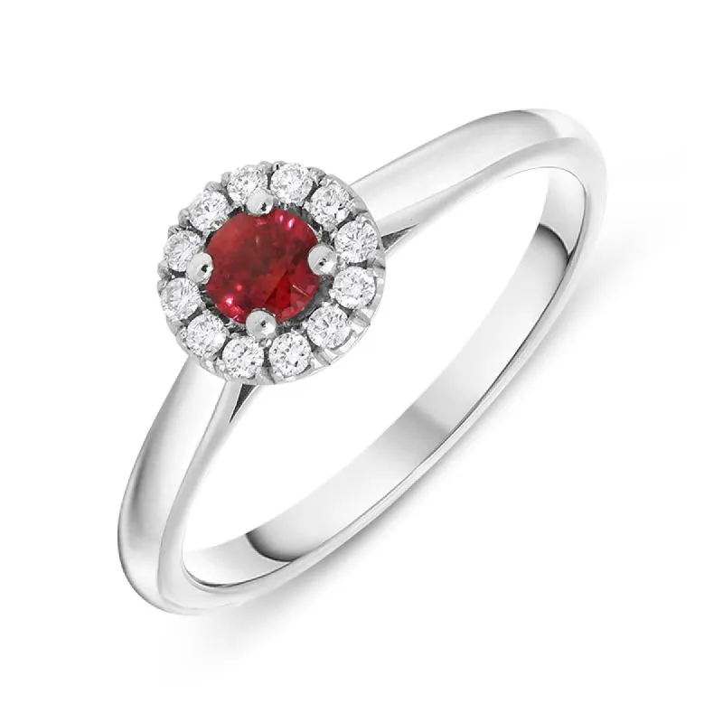 18ct White Gold 0.22ct Ruby Diamond Halo Ring D sold by C.W. Sellors