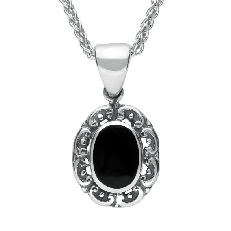 Sterling Silver Whitby Jet Antique Frame Necklace sold by C.W. Sellors