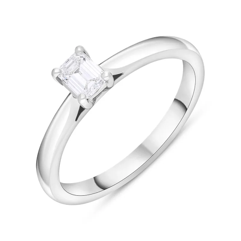 Platinum 0.32ct Diamond GIA Certified Emerald Cut Solitaire Ring sold by C.W. Sellors