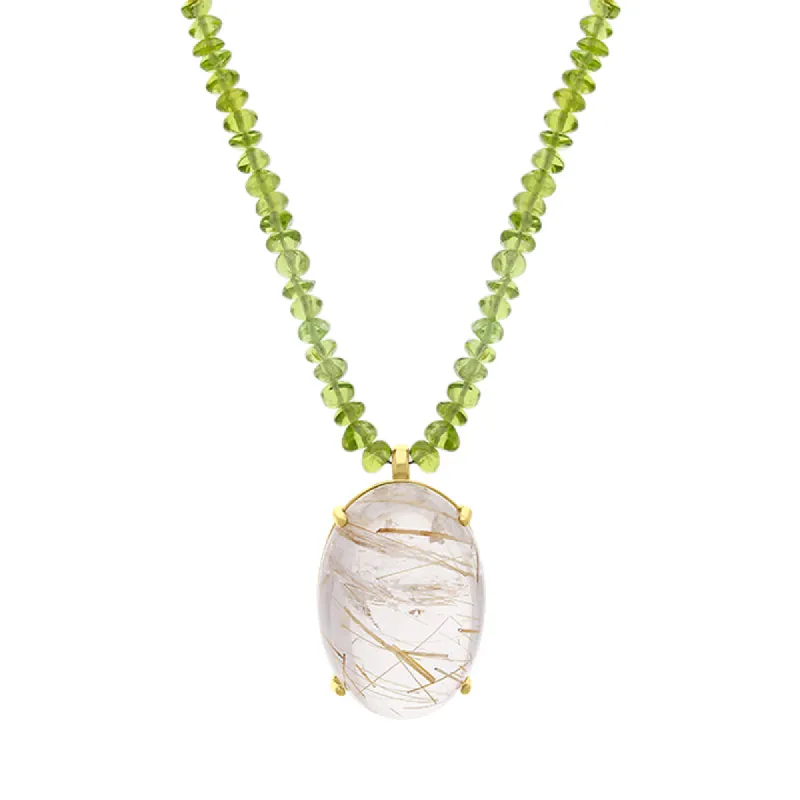 9ct yellow Gold Rutilated Quartz Peridot Beaded Necklace D sold by C.W. Sellors