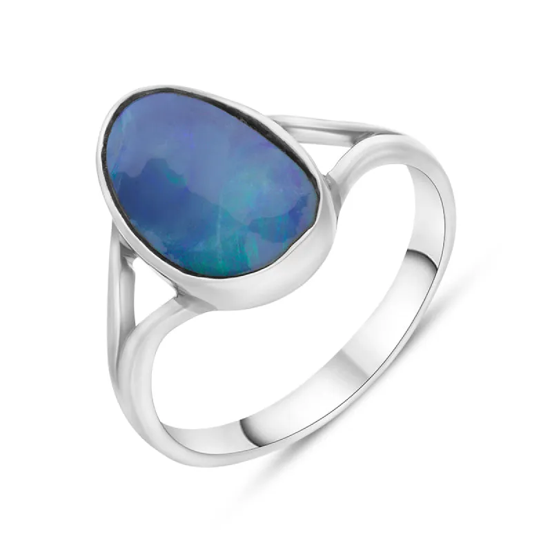 Sterling Silver Opal Doublet Abstract Split Shank Ring D sold by C.W. Sellors