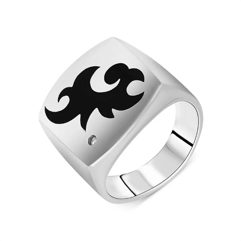 Hot Diamonds Sterling Silver Large Flat Top Black Swirl Ring D sold by C.W. Sellors