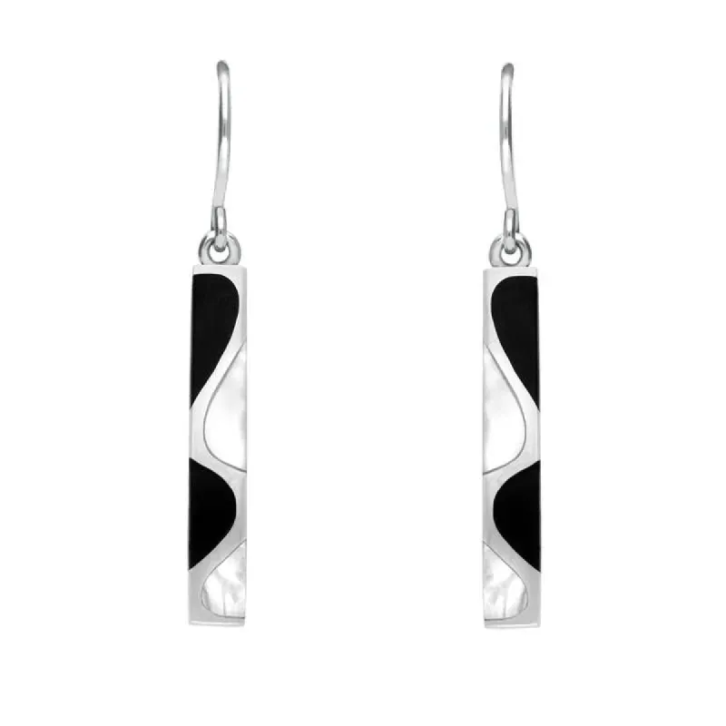 Sterling Silver Whitby Jet Mother Of Pearl Slim Drop Earrings D sold by C.W. Sellors