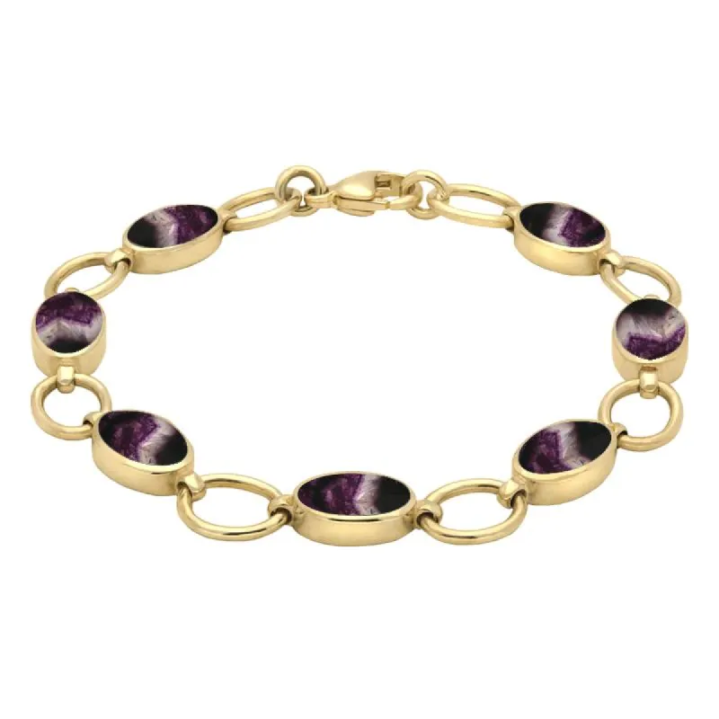 9ct Yellow Gold Blue John Seven Oval Stone Bracelet sold by C.W. Sellors