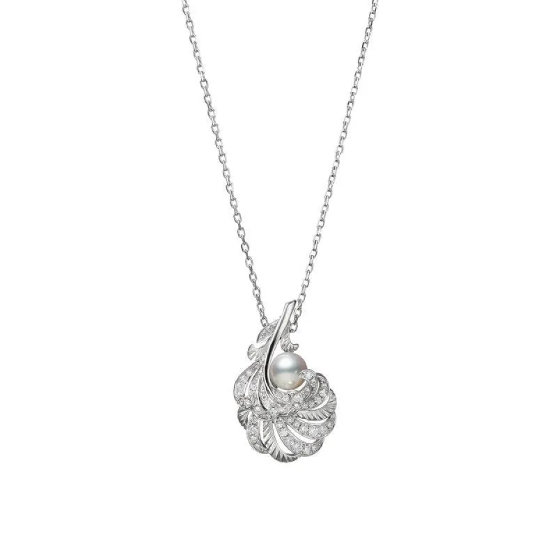 Mikimoto Feather 18ct White Gold White Akoya Pearl Diamond Necklace sold by C.W. Sellors
