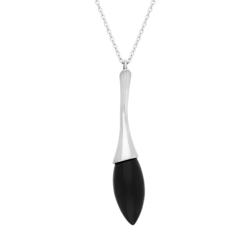 Sterling Silver Whitby Jet Capped Pear Drop Necklace sold by C.W. Sellors