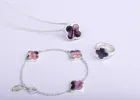 Sterling Silver Blue John Bloom Four Leaf Clover Chain Bracelet sold by C.W. Sellors
