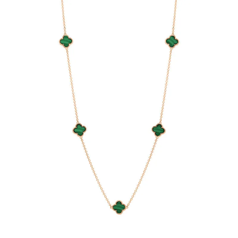 18ct Rose Gold Malachite Bloom Four Leaf Clover Ball Edge Necklace sold by C.W. Sellors