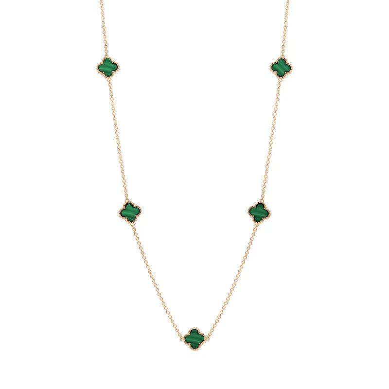 18ct Rose Gold Malachite Bloom Four Leaf Clover Ball Edge Necklace sold by C.W. Sellors
