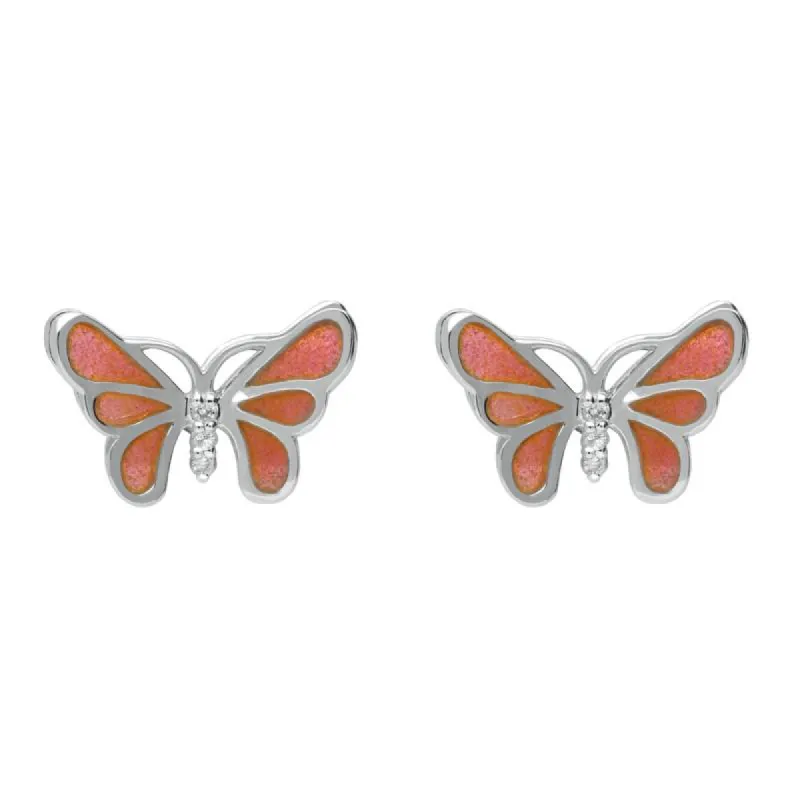 Sterling Silver White Sapphire Red Enamel Style & Fashion Butterfly Stud Earrings sold by C.W. Sellors