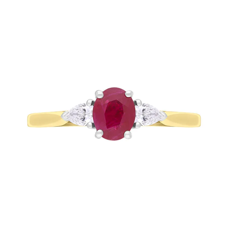 18ct Yellow Gold Ruby Diamond Oval Cut Three Stone Ring sold by C.W. Sellors product image thumbnail 3