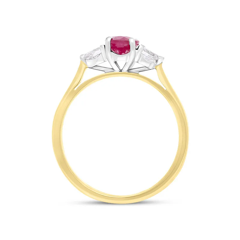 18ct Yellow Gold Ruby Diamond Oval Cut Three Stone Ring sold by C.W. Sellors product image thumbnail 2