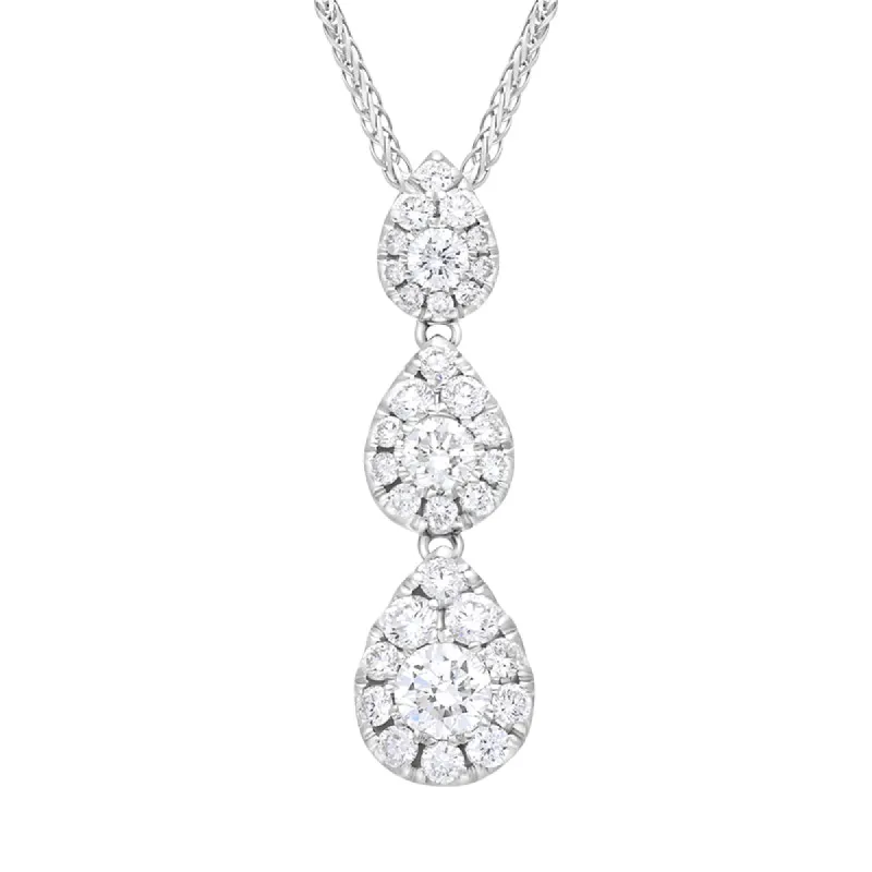 18ct White Gold 0.89ct Diamond Triple Drop Pave Cluster Pendant sold by C.W. Sellors