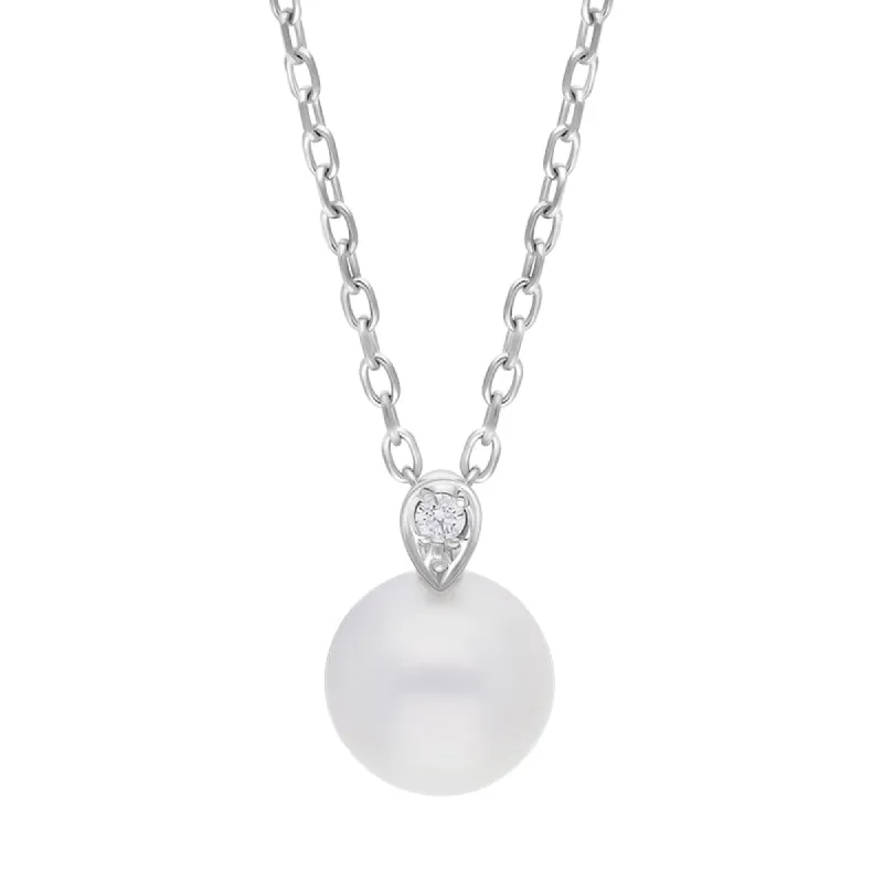 Mikimoto 18ct White Gold 7.75mm White Akoya Pearl Diamond Pendant sold by C.W. Sellors