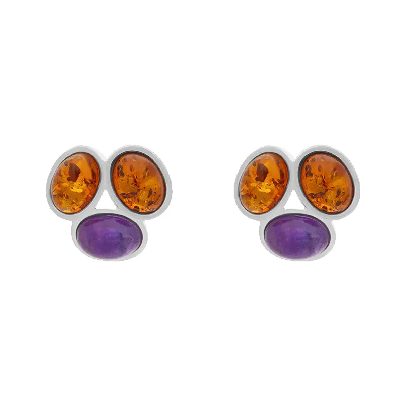 Sterling Silver Amber Amethyst Oval Stud Earrings sold by C.W. Sellors