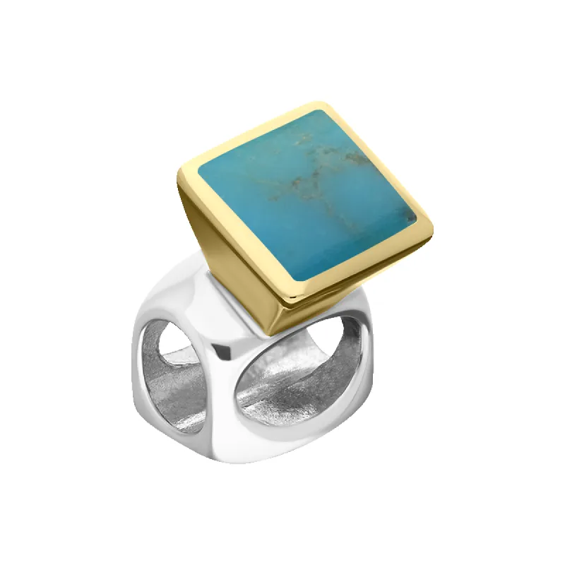 9ct Yellow Gold Sterling Silver Turquoise Stepping Stones 5mm Square Charm sold by C.W. Sellors