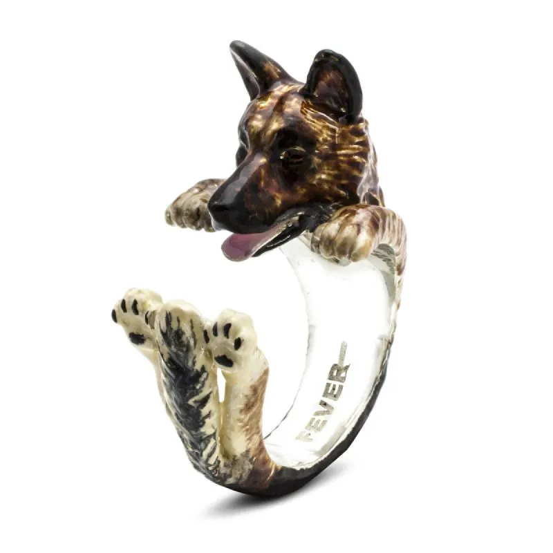 Dog Fever Sterling Silver Enamelled German Shepherd Hug ring D sold by C.W. Sellors